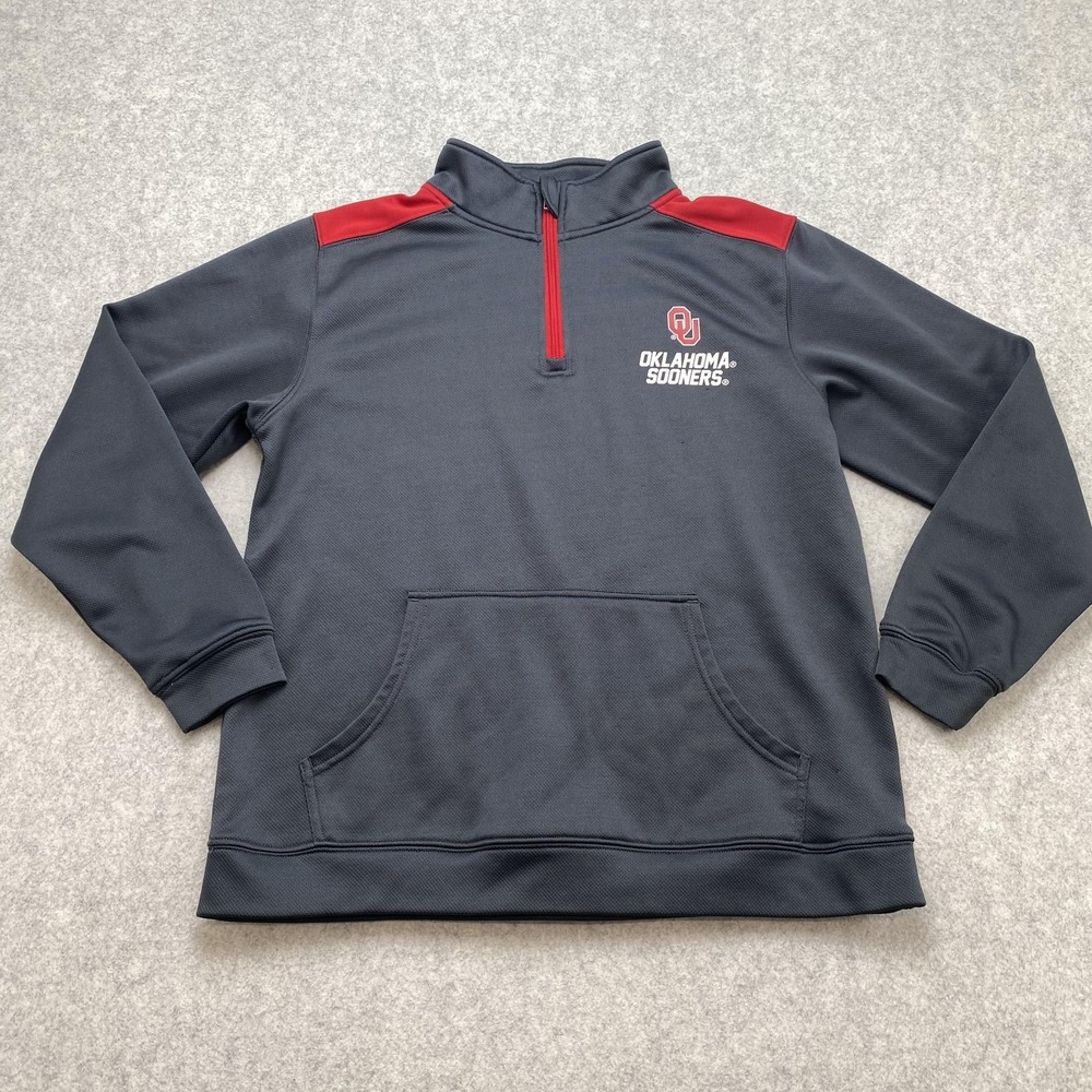 Oklahoma Sooners Sweatshirt Boys XL Gray Red NCAA Football Proedge 1/4 Zip